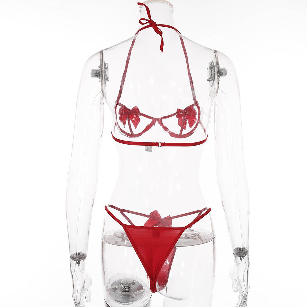 Red Cutout Sexy Women's Lingerie Set - Three-Piece European & American Style