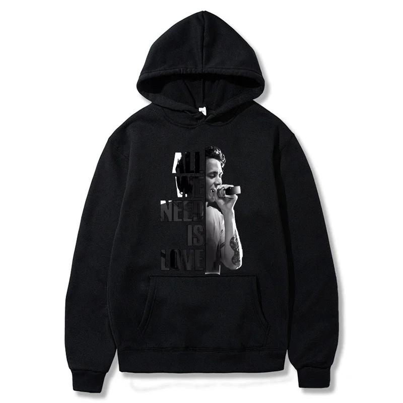 Autumn Letter "All We Need Is Love" and Singer Pattern Printed Hoodies Casual Sports Long Sleeved Men's and Women's Unisex Hooded Sweatshirts