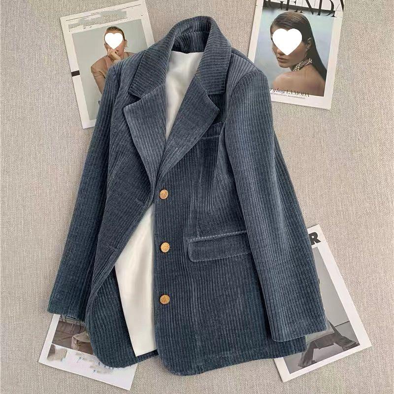 Korean Style Petite Women's Corduroy Suit Jacket - Slim, Loose, Trendy & Casual (2025 Spring Collection)
