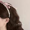 1pc Elegant French Retro Hair Tie with Pink Bow & Ribbons - Chic Pearl Accent, Versatile for Home, Office, and Outdoor Events