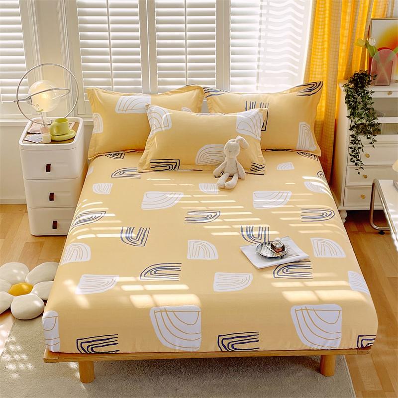 Blue White Floral Pattern Fitted Sheet Set Abstract Flowers Cotton Bedding Set Skin-friendly Non-slip Bedspread with Pillowcases