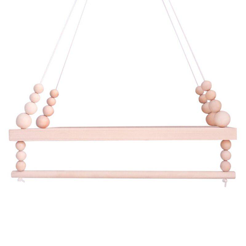 Nordic Style Wooden Beads Wall Hanging Shelf Swing Rope Floating Shelves Display Storage Rack Decor For Home, Office, Cafe