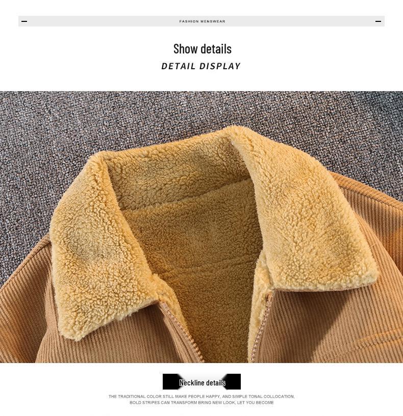 Men's Thick Corduroy Jacket with Fleece Lining - Long Sleeve Warm Cotton Outerwear
