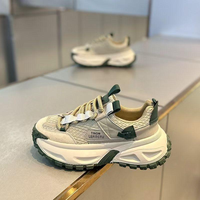 Men's Shoes Platform Casual Sports Dad Shoes, Black Green, Green, Gray