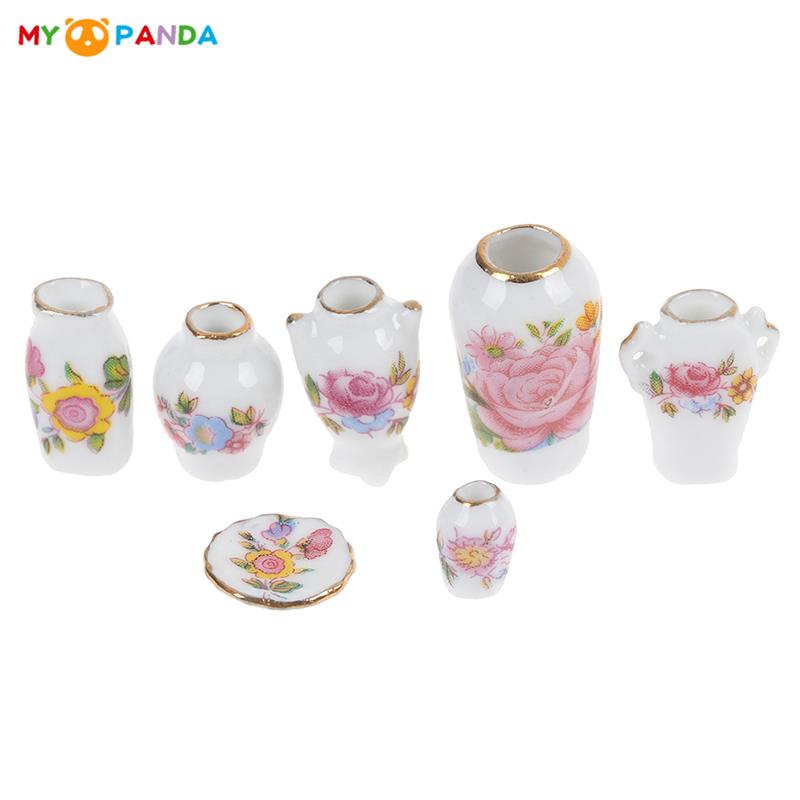 Ceramic 1: 12 Dollhouse Miniature Toy Porcelain Ornament Vase Pot Accessories Decor Doll House Miniatures Decor Accessories