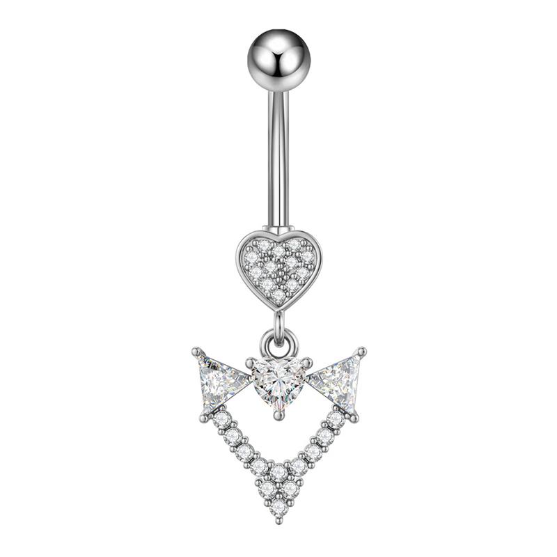Heart Flower Long Pendant Belly Button Ring For Women Girls Body Piercing Belly Ring Stainless Steel Belly Button Ring
