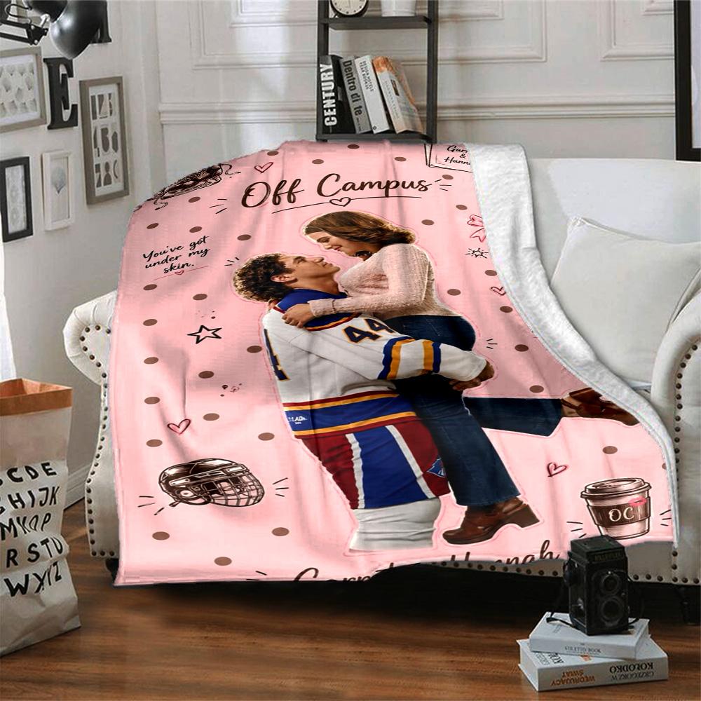 Off‑Campus Book Couple Hockey Theme Print Fleece Blanket Soft Warm Throw Blanket Sofa Couch Bed Home Decor For Book Lovers
