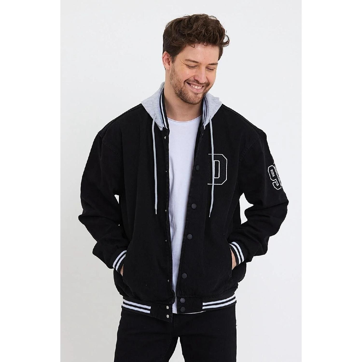 

Men s Seasonal Comfortable And Stylish Hooded Black Denim College Jacket S чёрный