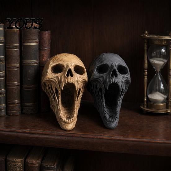 Gothic Skull Ornament Statue, 3D Printed Human Head Model for Home Aged Sculpture Decoration, Halloween Statues, Bookshelf and Desktop