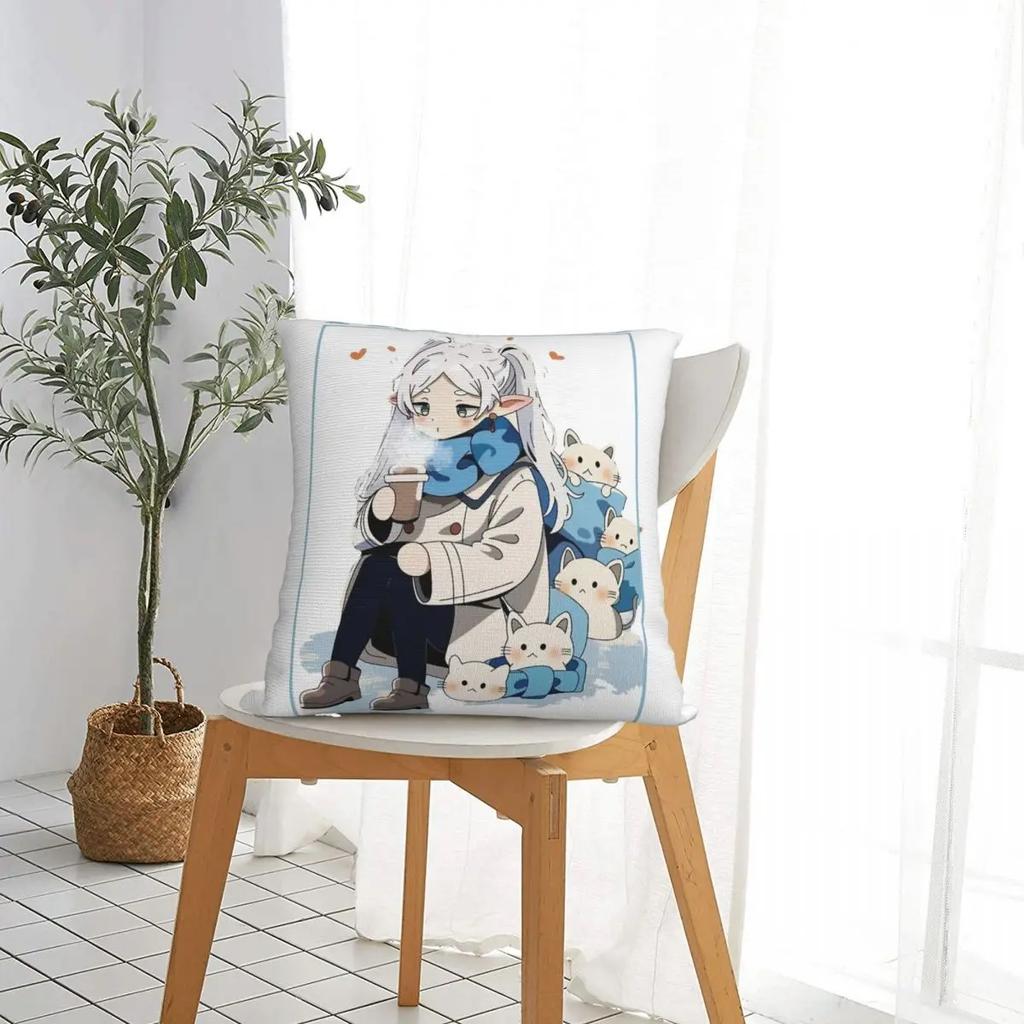 Frieren Anime Sousou No Frieren Pillow Cases Cushion Cover Vintage Zippered Decorative Pillowcase for Home 40*40cm