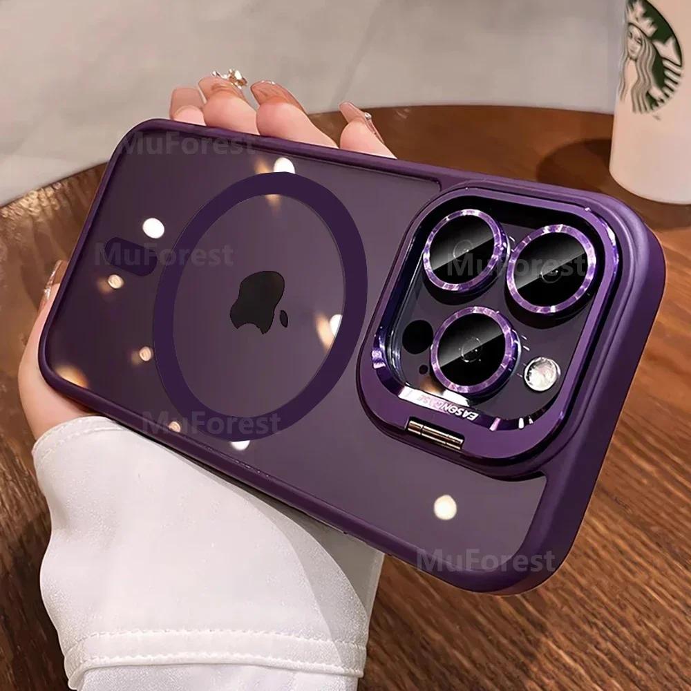 Průhledné kryty pro iPhone 16 15 14 13 12 11 Pro Max Plus Pro Magsafe Magnetický vyklápěcí kryt Stojánek Ochranný kryt objektivu z tvrzeného skla