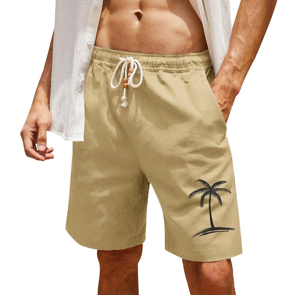 Men's Print Cotton Linen Casual Shorts Men's Fashionable Beach Shorts