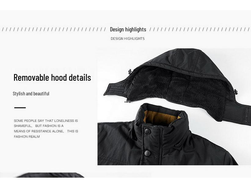 Men's Fleece-Lined Winter Coat - Thick, Casual, Multi-Pocket, Mid-Length Jacket for Middle-Aged and Elderly