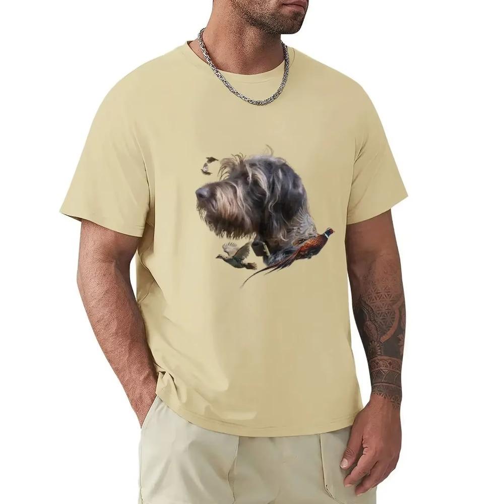 Deutsch Drahthaar, Jagdhund T-Shirt Jungen Tierdruck Vintage Koreanische Mode Herren T-Shirts Lässig Stilvoll