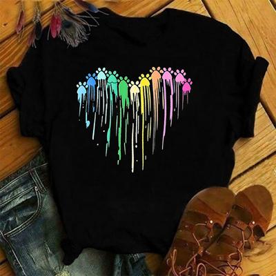 Nuove T-shirt Stampate con Zampa di Hot Dog Cuore Donna Ragazza Unisex Casual Larga Girocollo Creative Personalizzate