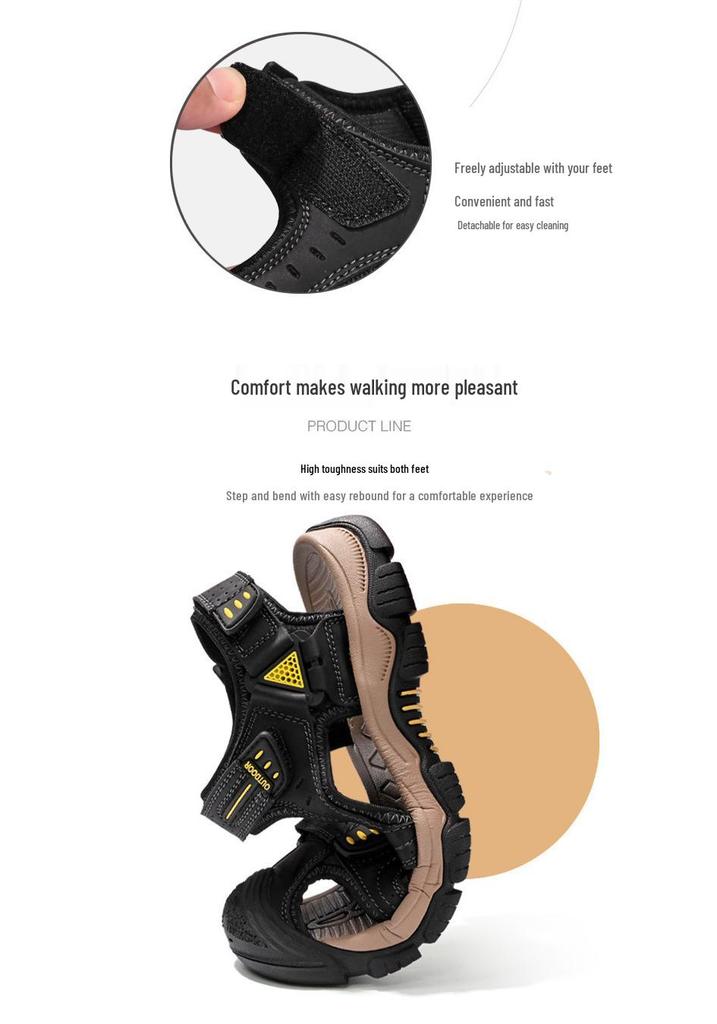 Plus Size Men's Genuine Leather Closed-Toe Non-Slip Beach Sandals for Summer 2024