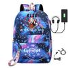 Harajuku Jugendliche Schultaschen Unisex Genshin Impact Reisetaschen USB-aufladbar Oxford Wasserdicht Notizbuch Schulterrucksäcke
