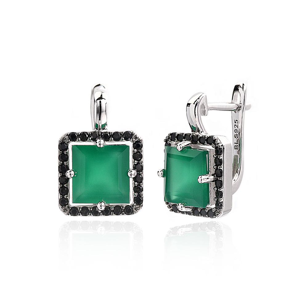 

Classic 925 sterling silver women s earrings Natural green agate square 8mm gemstone Simple fine jewelry for festival daily wear M