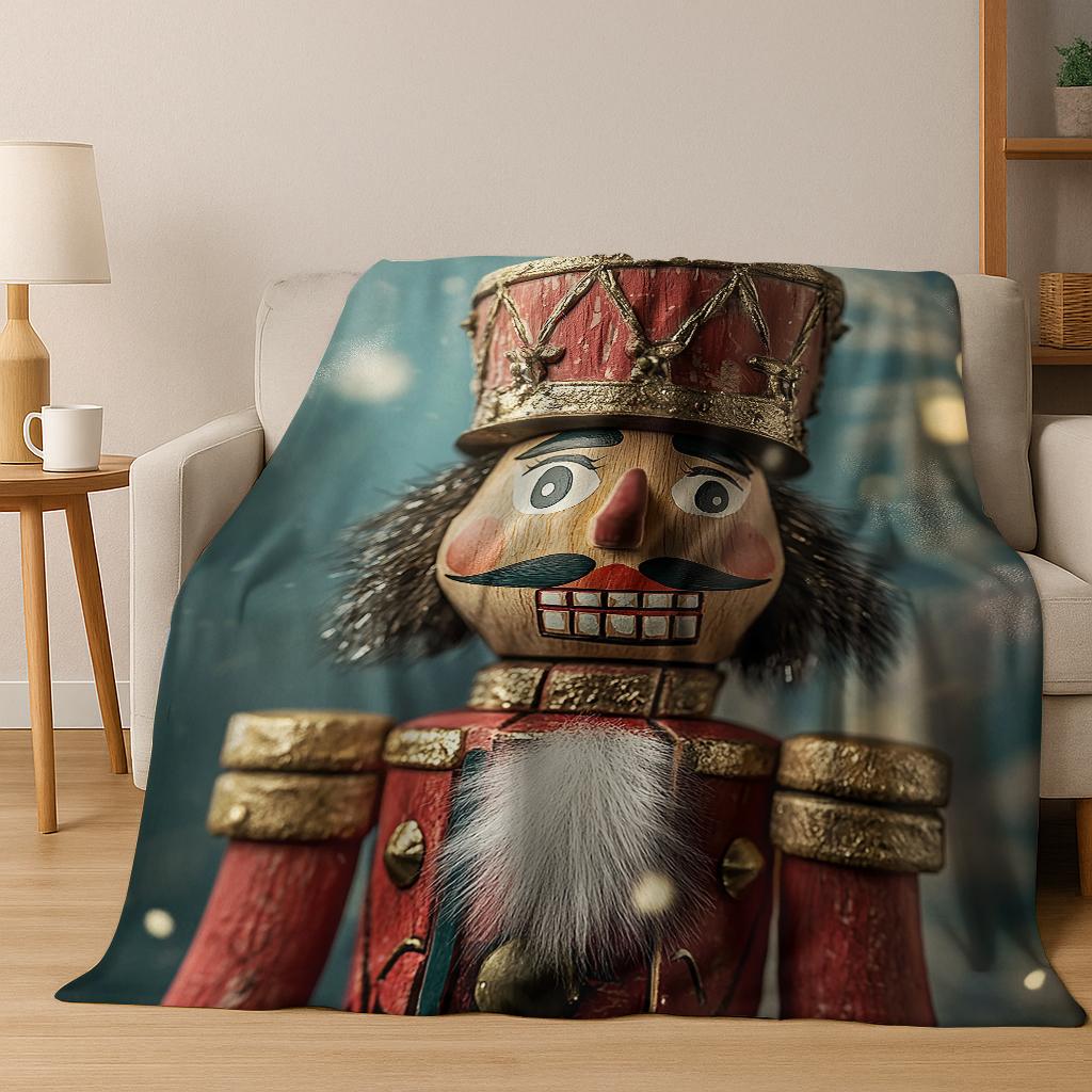 Frohe Weihnachten Baum Nussknacker Cartoon Puppe Neujahrsgeschenk Flanell Decke, Weiche Wohndecke für Zuhause Schlafzimmer Bett Sofa Kinder