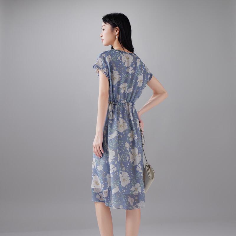 SOFSIL 2026 Sommerliches Blumiges V-Ausschnitt Kurzarm Midi-Kleid