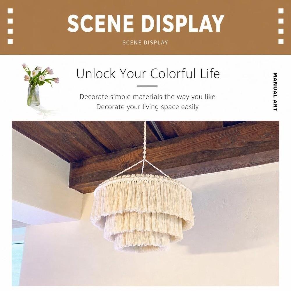 Textured Weave Bohemian Tassel Lampshade Handwoven Tassel Light Shell Living Room