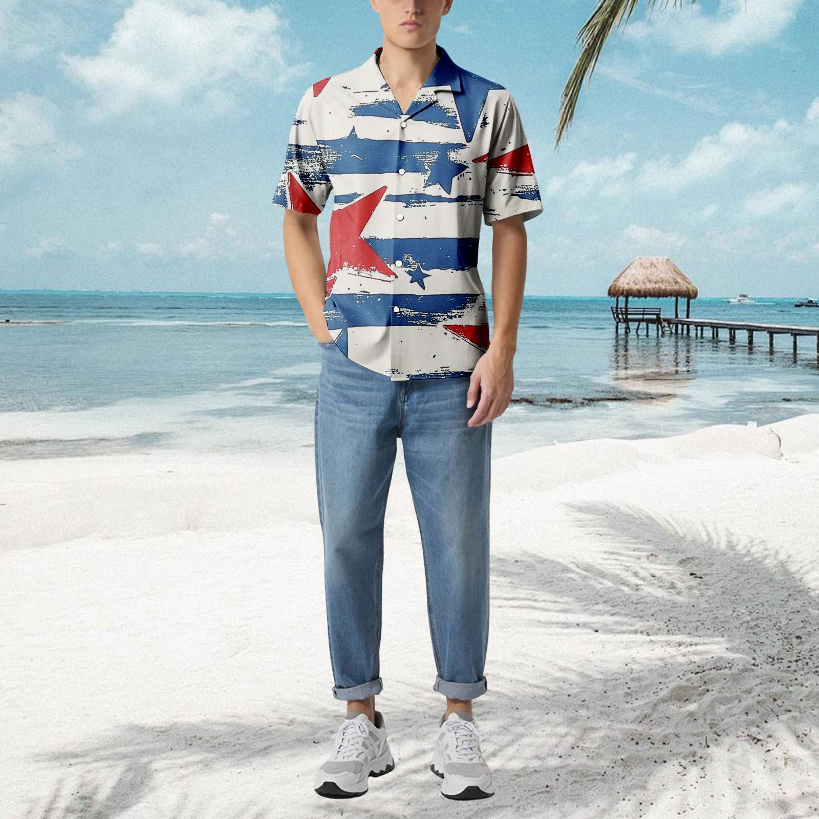 

Мужская повседневная свободная рубашка с короткими рукавами, модная рубашка с принтом, топ L белый