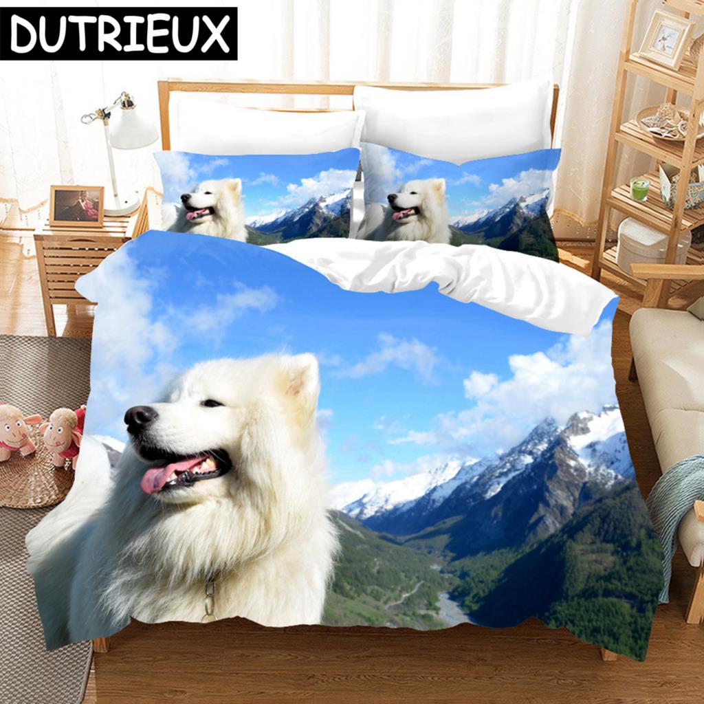 3D Samojed Sängkläder Påslakanset Med Örngott Twin Full Queen King Sängkläder Påslakan