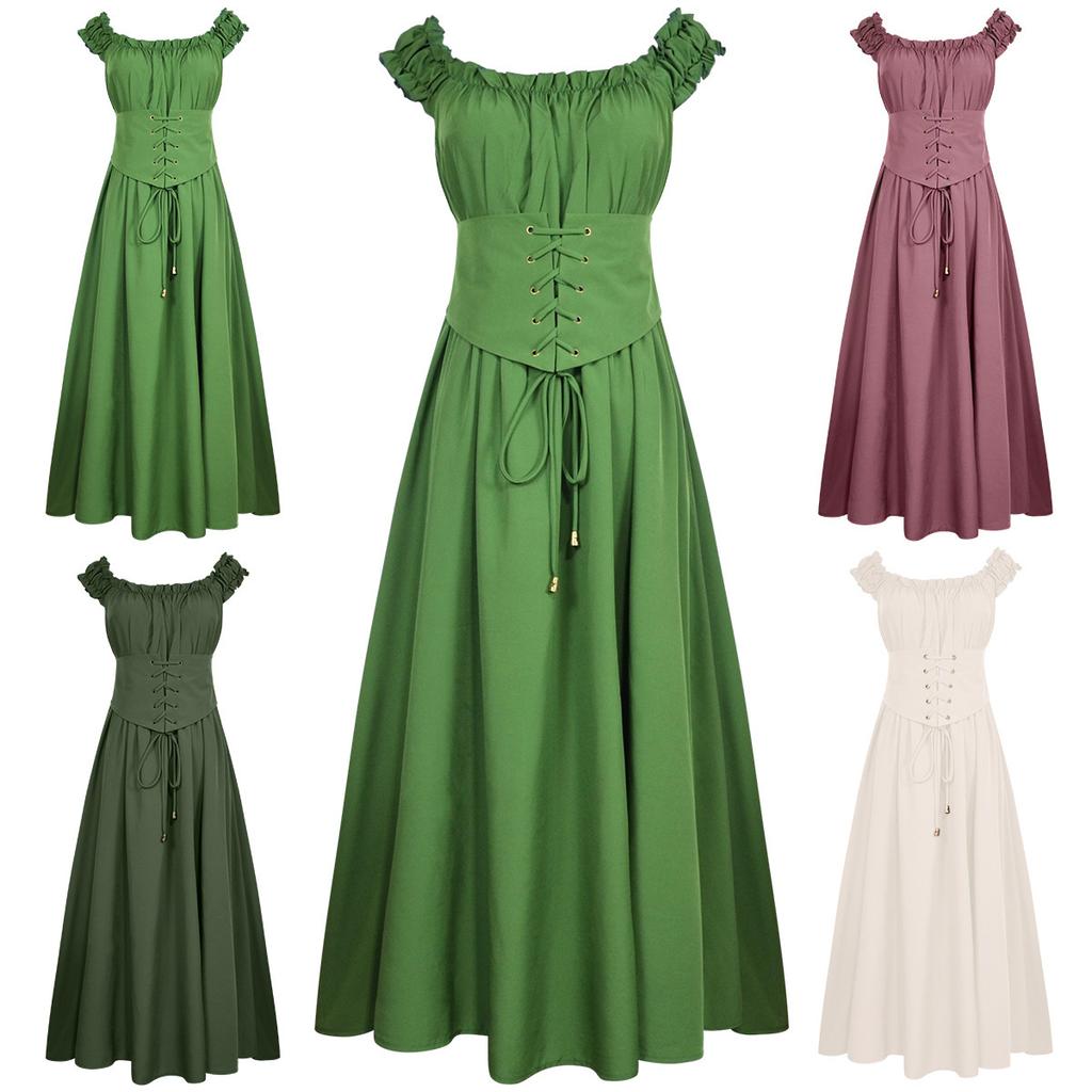 Women's Renaissance Medieval Dress, Off-the-Shoulder Corset Maxi Dress for Halloween Party & Cosplay