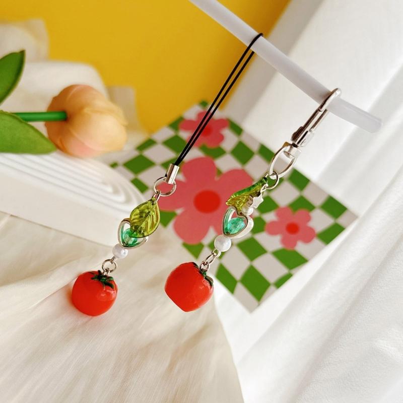 Unique Handmade Tomato Keychain Charm Pendant with Leaf Detail Portable Accessory for Girls Bag Decoration Daily Use