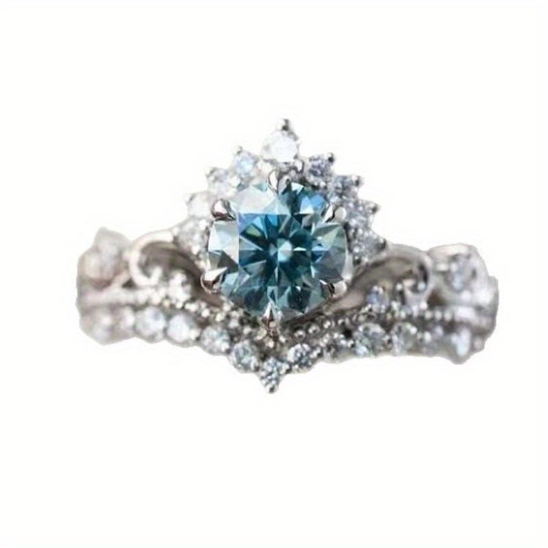 1Pc Fashion Multifunctional Silver Sea Blue Synthetic Zircon Ring