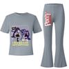 2pcs Kids Girls Lily Lovebraids Printed Casual Short Sleeves T-shirt Top Flared Trumpet Trousers Top Pants Sets