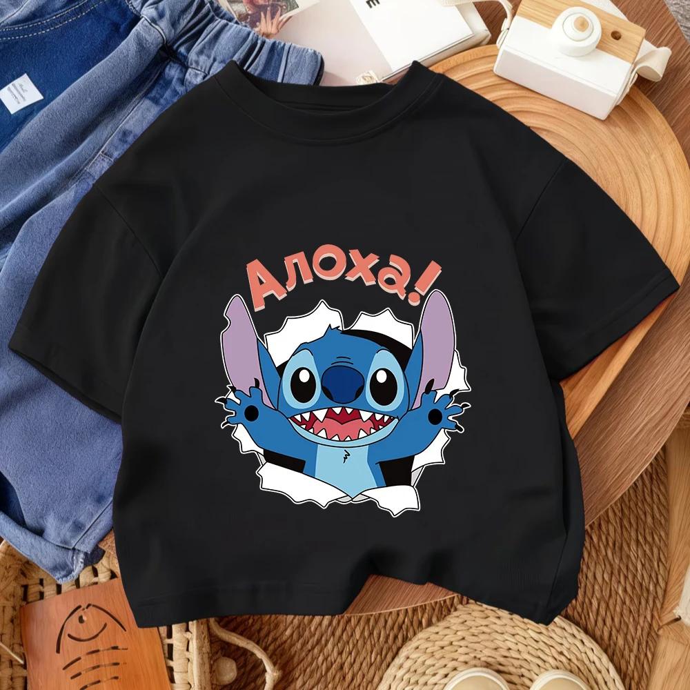 Stitches Child Cotton Tee Short Sleeve Blue Alien Ears Character Summer Daily Wear