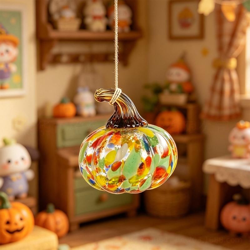 Zucca Decorativa in Vetro Soffiato a Mano Mini Zucca di Halloween per Scaffale Ingresso Esposizione Decorazione Festa Festiva