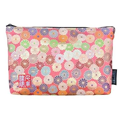 Senshishuin Nishijin Brokatbeutel Schrein-Stempelbuch-Hülle (Gefüttert) Zinnoberrote Chrysanthemen-Design (Mittel)