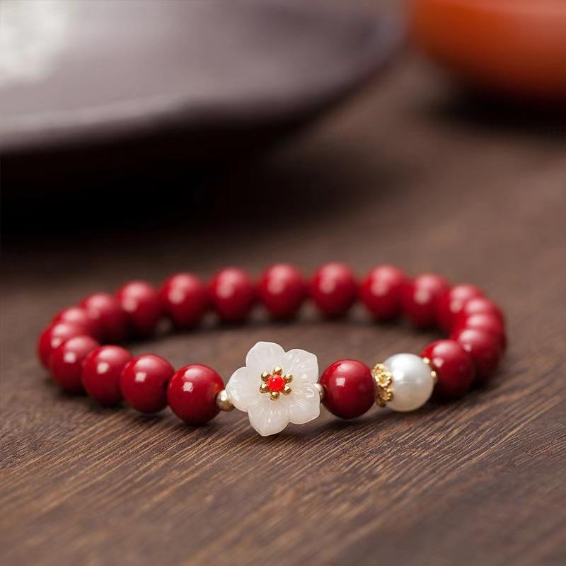 Pulseras de Cuentas de Cinabrio Rojas Vintage para Mujeres Hombres Encanto Pixiu Riqueza Amuleto de la Suerte Pulsera Unisex Joyería de Oración Regalo de Cumpleaños