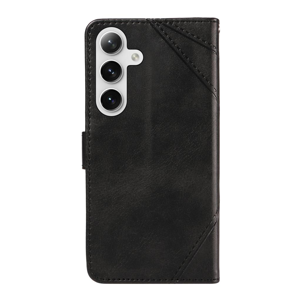 For Samsung Galaxy S25+/S24+ Case PU Leather Magnetic Clasp Phone Cover Geometric Line Wrist Strap