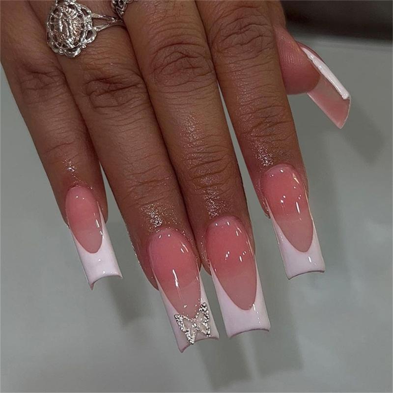 

24pcs Long Square Artificial Nail With 3D Bows Nail Decors Glossy Press on Nail Full Cover Stick on Nail for Women Girls 1