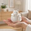 White Cat Teacup Ornament 3D Printed Teacup, Cute Coffee Cup, Figurine Shaped Desk Accessory Mugs, Holiday and Birthday Gift for Milk Tea Lovers