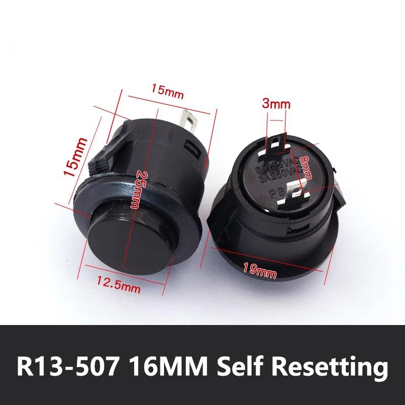 5/20PCS R13-507 Snap on Button Inching Switch 16MM Round Lockless Self Reset Switch Panel Mounting 3A125V/1.5A250VAC
