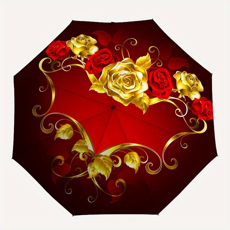 Golden Rose Heart Ornament: Elegant Floral Decorfor Walls or TablesUmbrella, Portable 3-Fold Compact Umbrella for Men & Women Gift