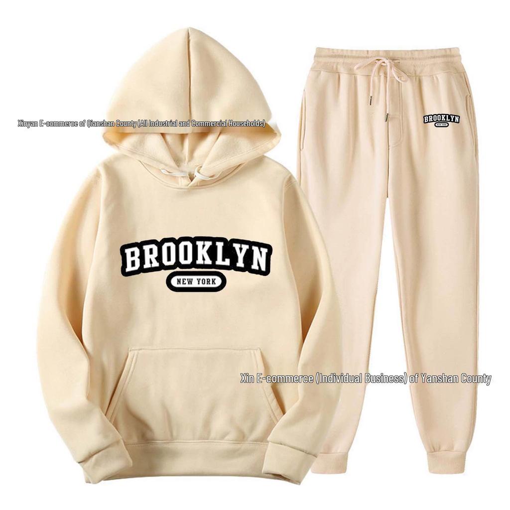 Men's Solid Color Pullover Hoodie Sports Set - Two-Piece Plus Velvet Warm Tracksuit