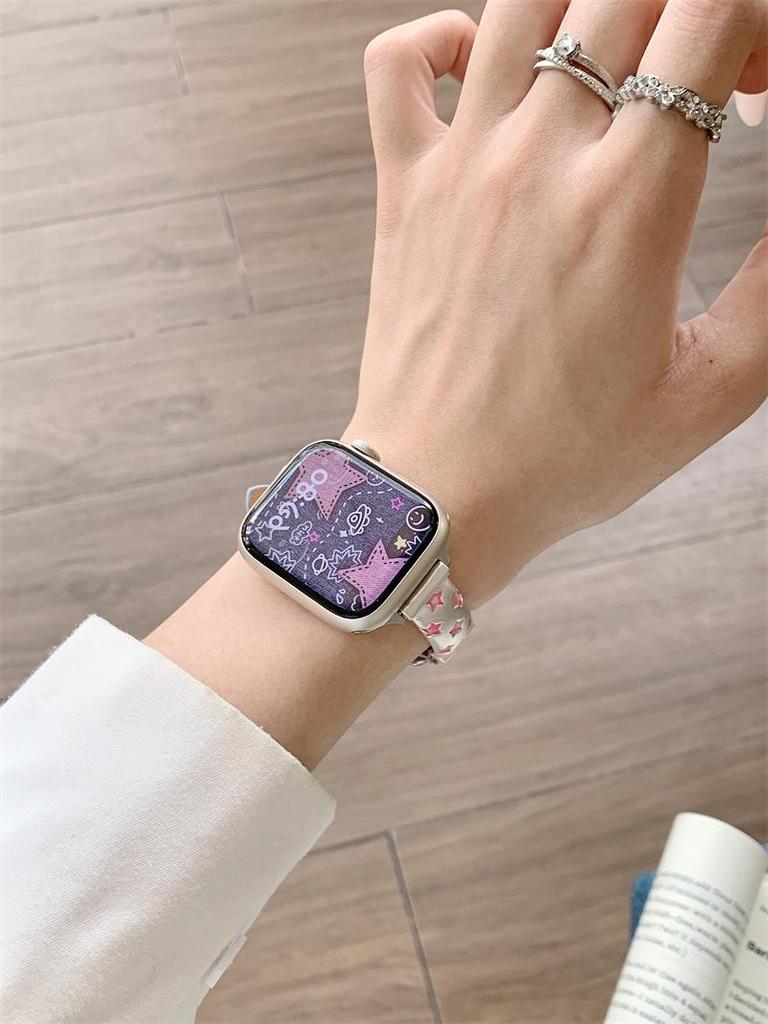 Star Denim Watch Strap for Apple 11th Gen, Huawei GT6, and Xiaomi 9 Pro Female Models