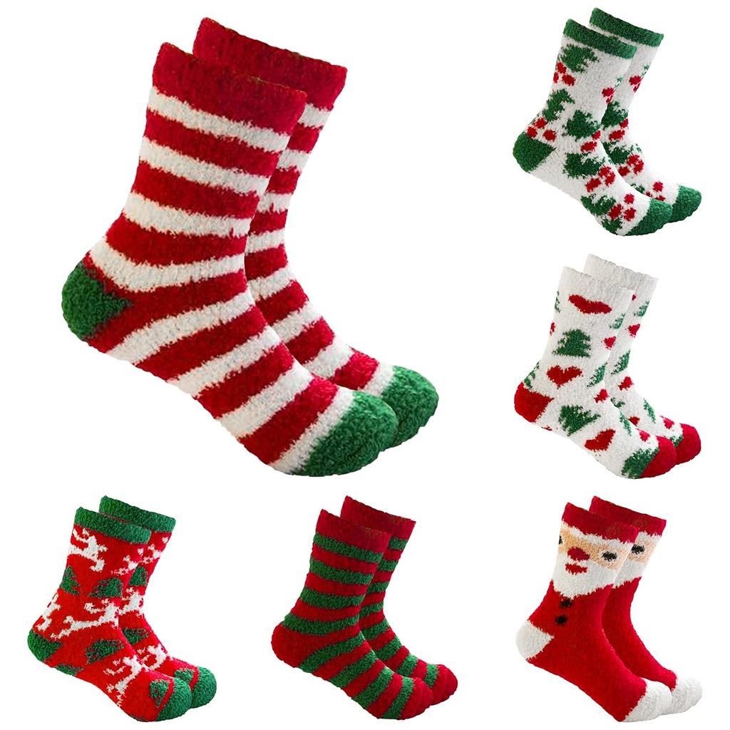 Women's Winter Thickened Coral Fleece Socks Warm Half-fleece Socks Towel Socks Home Cartoon Sleep Socks Thickened Christmas Socks