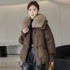 Brown Down Jacket Women Winter Coat New Fashion Warm Thick Short Loose Cotton Splicing Fur Collar Quilted Coat Women Clothing