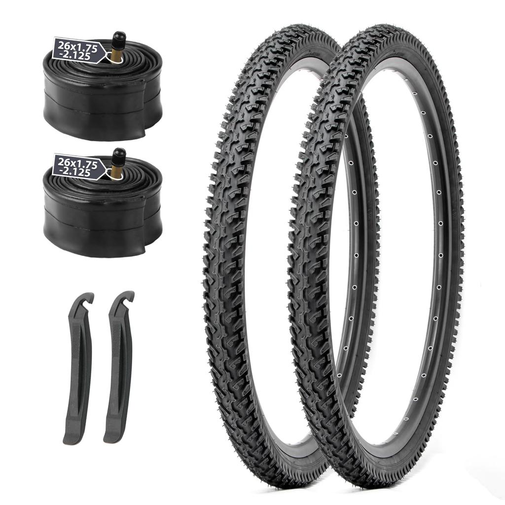 MOHEGIA Set of 2 26" MTB Bicycle Tires: 26x2.125" 56-559 Mountain Bike Tires - Puncture-Resistant Foldable Replacement Tires, Tubes, and Tire Levers