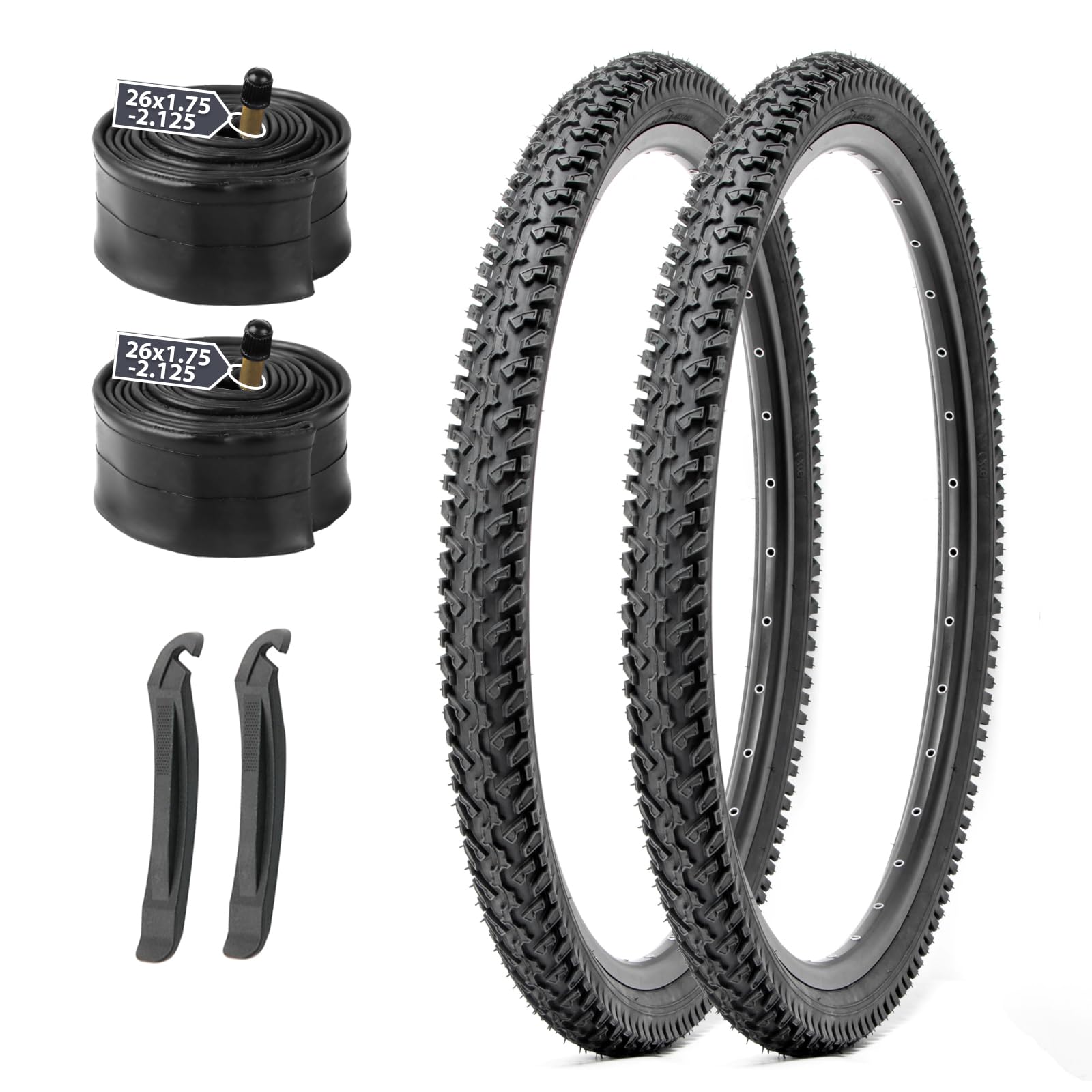 

MOHEGIA Set of 2 26 MTB Bicycle Tires: 26x2.125 56-559 Mountain Bike Tires - Puncture-Resistant Foldable Replacement Tires, Tubes, and Tire Levers