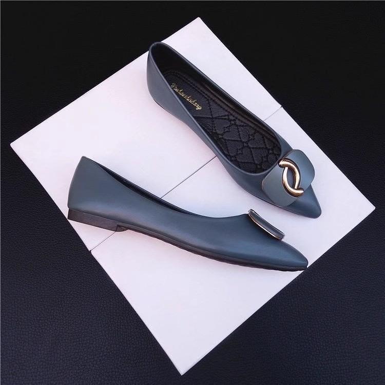 Spring new versatile flat shoes women's soft sole shallow mouth pointed single shoes soft leather four seasons ladyshoes black work shoes
