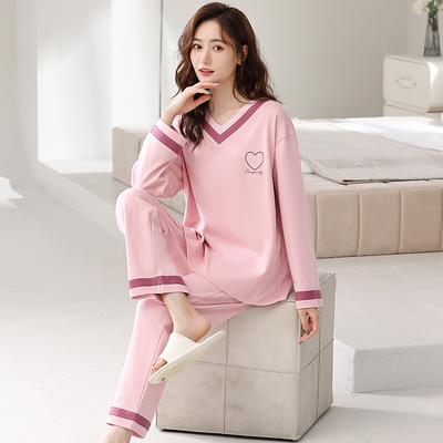 Women'S Pajamas Pure Cotton Long-Sleeved Pullover Autumn Cotton Loose Large Size Simple Casual Loungewear Set