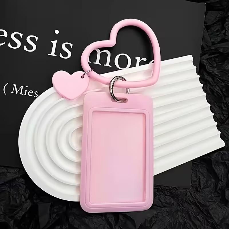 Korean Style Aesthetic Credit Card Holder Case Cute Macaron Color Heart Keychain Badge Id Business Card Holdersfor Students