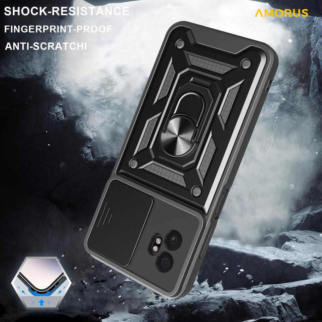 AMORUS For Samsung Galaxy XCover7 Pro Case Kickstand PC+TPU Phone Cover with Camera Lens Slider